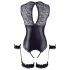 Cottelli Bondage - sjajni otvoreni body i lisice za ruke (crni) - XL