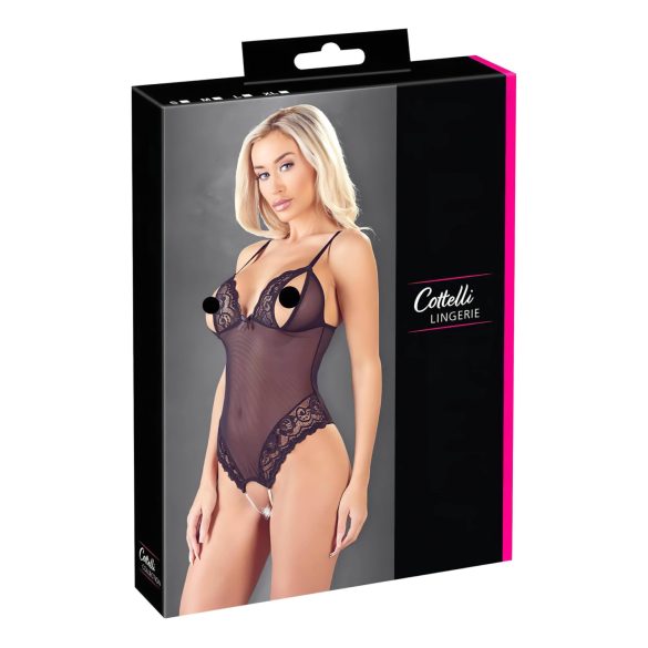 Cottelli - čipkasti, biserni otvoreni body (crni)