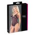 Cottelli - čipkasti, biserni otvoreni body (crni) - XL