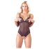 Cottelli - čipkasti, biserni otvoreni body (crni) - XL