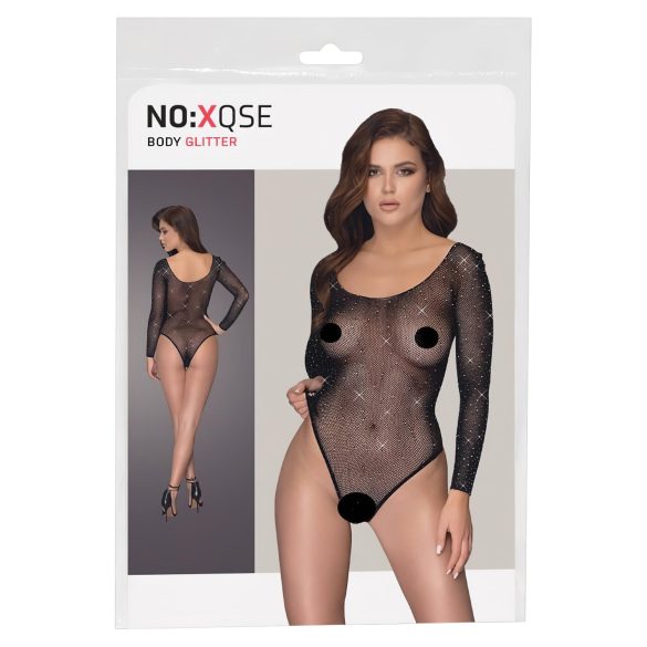 NO:XQSE - dugih rukava, sjajni mrežasti body - crna (S-L)
