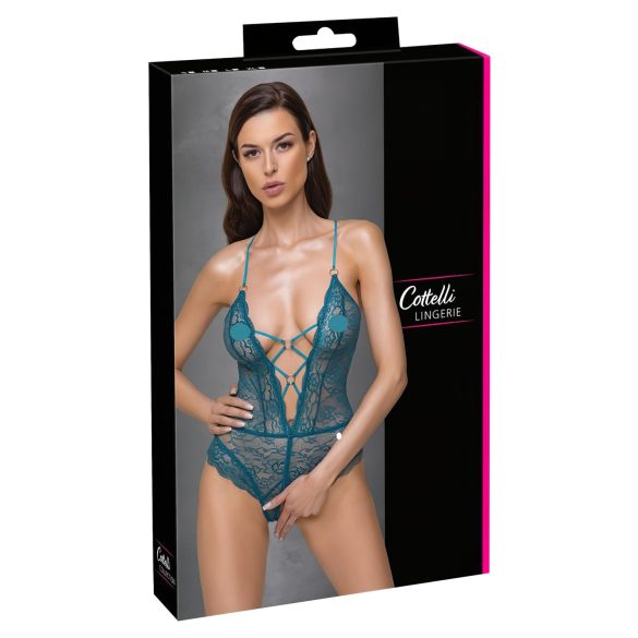 Cottelli - čipkasti otvoreni body s vezicama (zeleni) - M