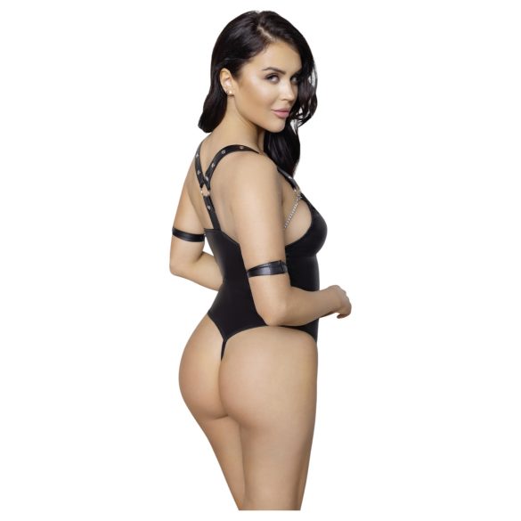 Cottelli Bondage - otvoreni body s prstenovima - sjajni crni - M