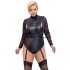 Cottelli Bondage Plus Size - čipkasti body s dugim rukavima (crna) - 3XL