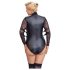 Cottelli Bondage Plus Size - čipkasti body s dugim rukavima (crna) - 3XL