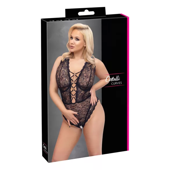 Cottelli Curves Plus Size - prozirni uzorak body - crna - plus size