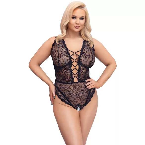 Cottelli Curves Plus Size - prozirni uzorak body - crna - plus size
