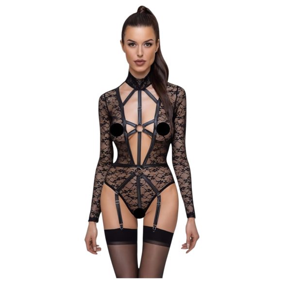 Cottelli - prozirni, remenasti body (crna) - M