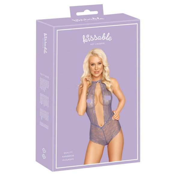 Poljubiva čipkasta body s vrpcom za vrat (ljubičasta)