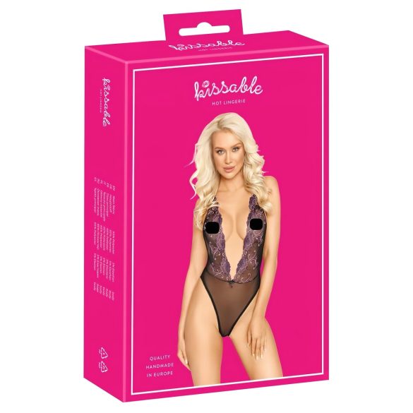 Kissable - ružičasti vezni body (crni)