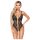Abierta Fina - otvoreni, čipkasti body s kristalima (crni) - XL