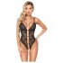 Abierta Fina - otvoreni, čipkasti body s kristalima (crni) - XL