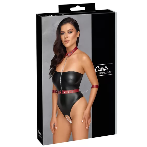 Cottelli Bondage - sjajni body + vez za ruke i vrat (crni)