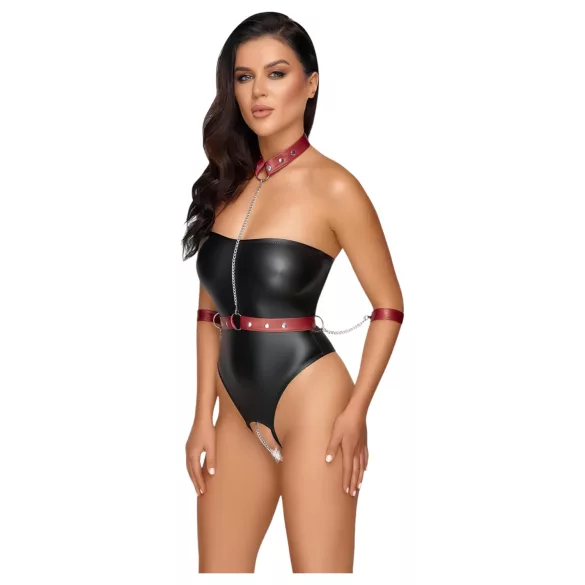 Cottelli Bondage - sjajni body + vez za ruke i vrat (crni)