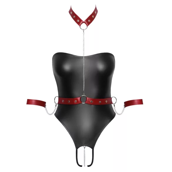 Cottelli Bondage - sjajni body + vez za ruke i vrat (crni)