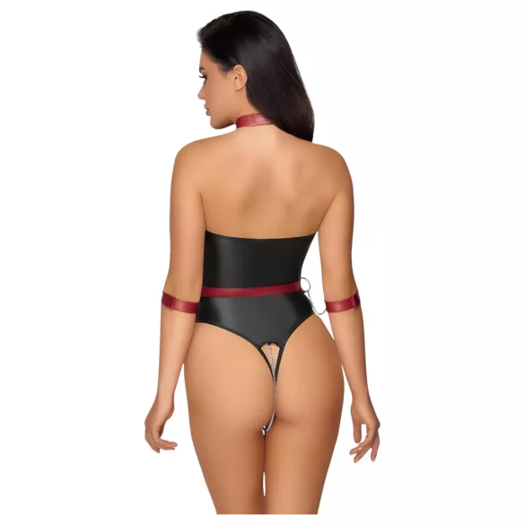 Cottelli Bondage - sjajni bodi i lisice za ruke - crna - L