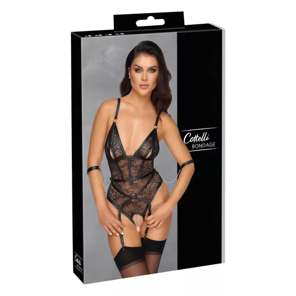 Cottelli Bondage - otvoreni body s lisicama - crna - M