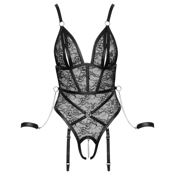 Cottelli Bondage - otvoreni body s lisicama - crna - M