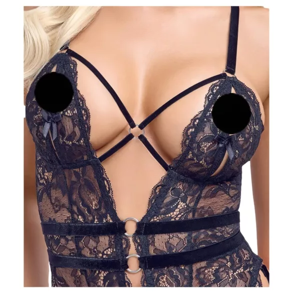 Cottelli - otvoreni seksi body s remenčićima - crna - M