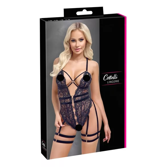 Cottelli - otvoreni seksi body s remenčićima - crna - L