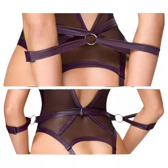 Cottelli Bondage - otvoreni bodi i lisice za ruke - crna