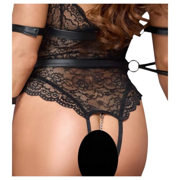 Cottelli Bondage - otvoreni čipkasti bodi - crna - L