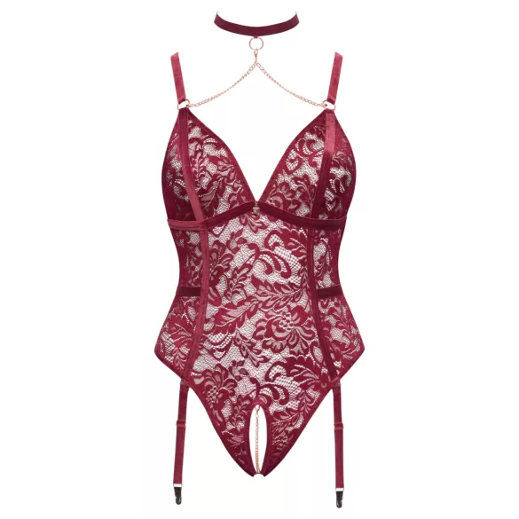 Cottelli Curves - body s čipkom i lancima - crvena - 2XL
