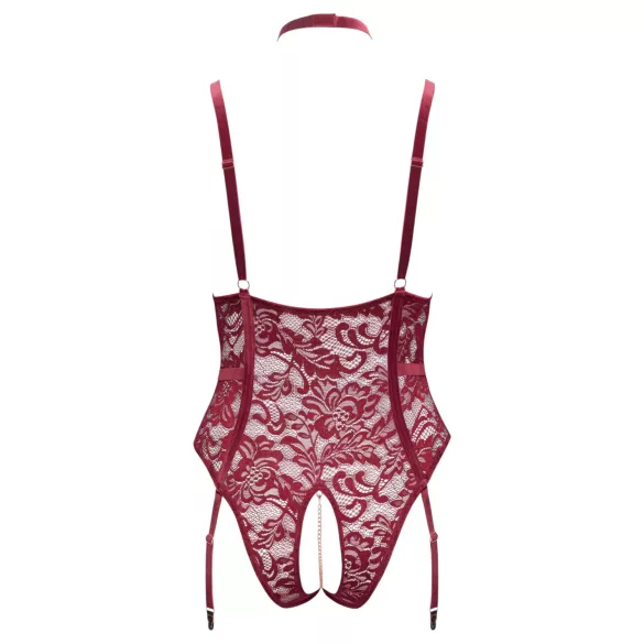 Cottelli Curves - body s čipkom i lancima - crvena - 2XL