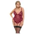 Cottelli Curves - body s čipkom i lancima - crvena - 3XL