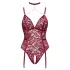 Cottelli Curves - body s čipkom i lancima - crvena - 3XL