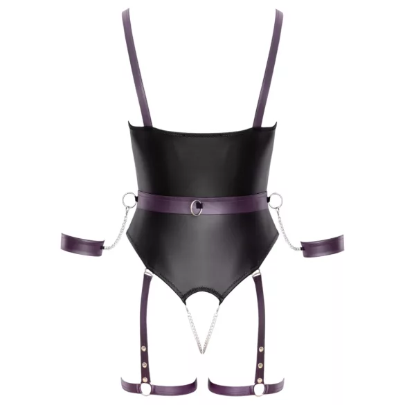 Cottelli - otvoreni bondage bodi s lisicama - crna - M