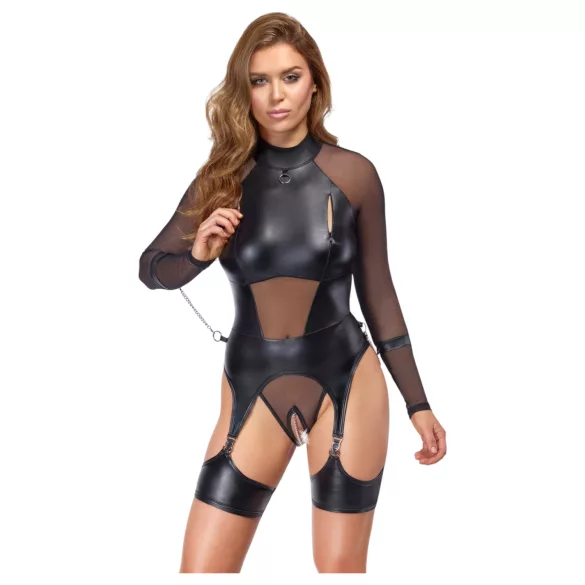 Cottelli Bondage - prozirni top s lisicama - crna - L