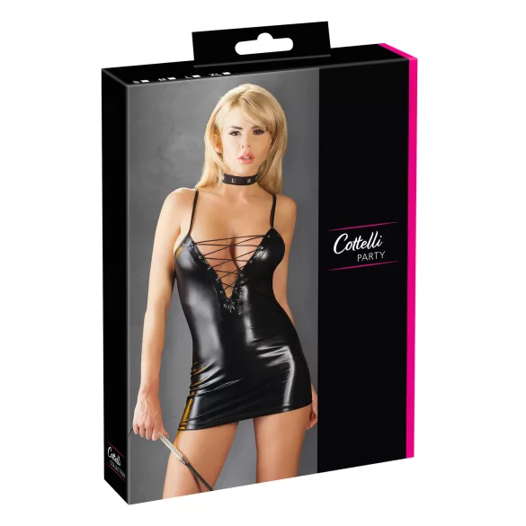 Cottelli - Sexy haljina s vezicama - sjajna crna - M