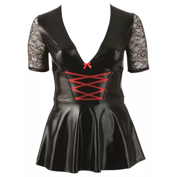Cottelli Plus Size - sjajna haljina s crvenim korzetom - crna - XXL