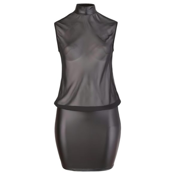 Cottelli Plus Size - seksi haljina od sjajnog šifona - crna - 3XL