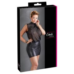   Cottelli Plus Size - seksi haljina od sjajnog šifona - crna - 4XL