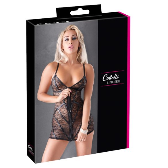 Cottelli - mini haljina od sjajne čipke s prugama - crna - XL