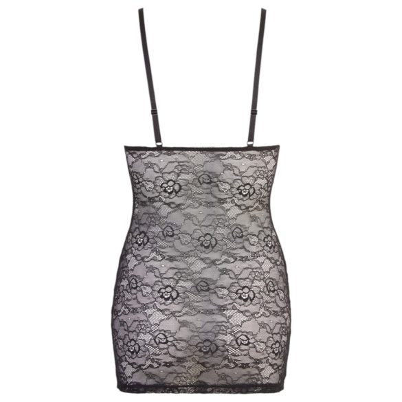 Cottelli - mini haljina od sjajne čipke s prugama - crna - XL