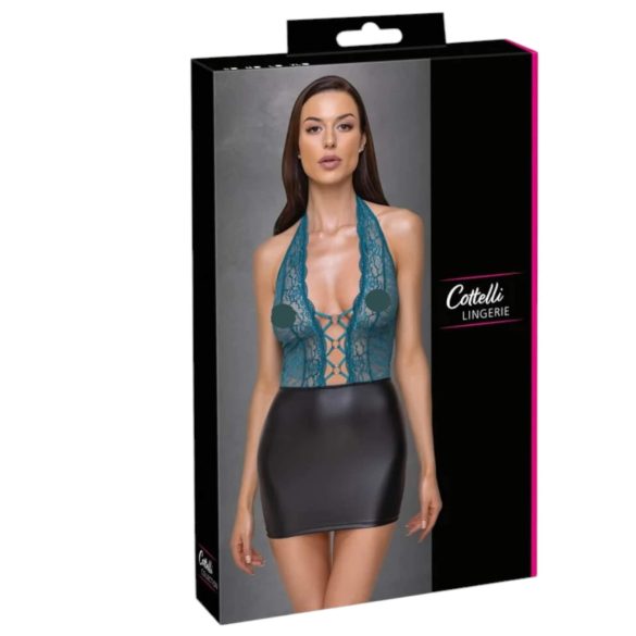 Cottelli - haljina s vezicama i čipkom - sjajna - crno-zelena - M