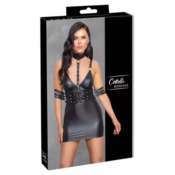 Cottelli Bondage - mini haljina s ovratnikom - sjajna - crna - M
