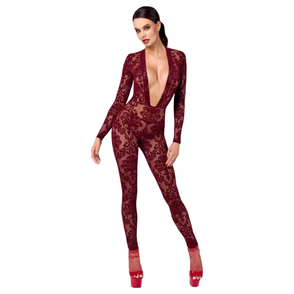 Noir Kink Royal - prozirni bodystocking - crvena - M
