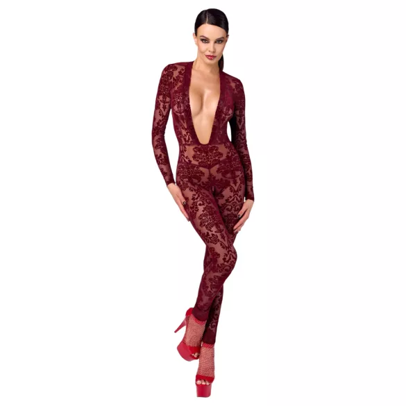 Noir Kink Royal - prozirni bodystocking - crvena - M