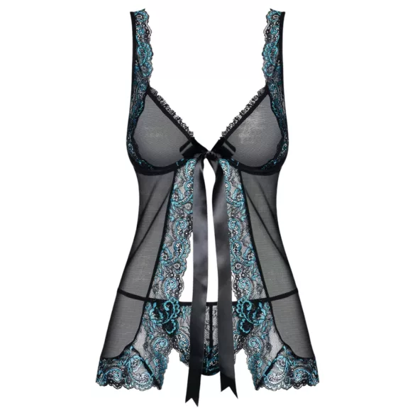 Obsessive - babydoll s vezom i tanga - crna tirkizna