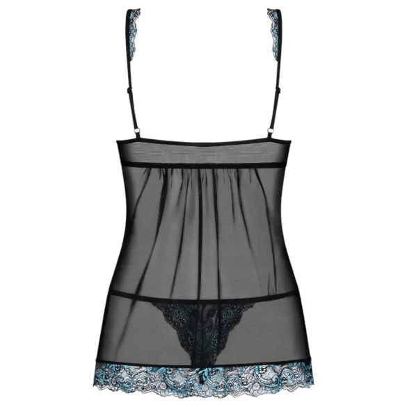 Obsessive - babydoll s vezom i tanga - crna tirkizna