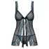 Obsessive - babydoll s vezom i tanga - crna tirkizna - L/XL