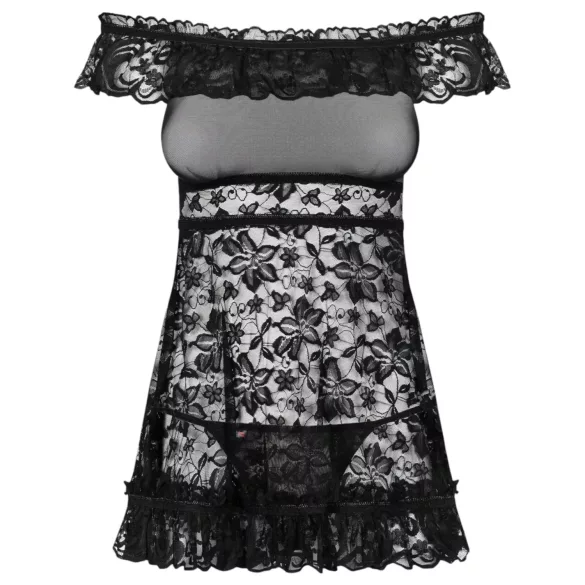 Obsessive - babydoll s volanima i tanga - crna - L/XL
