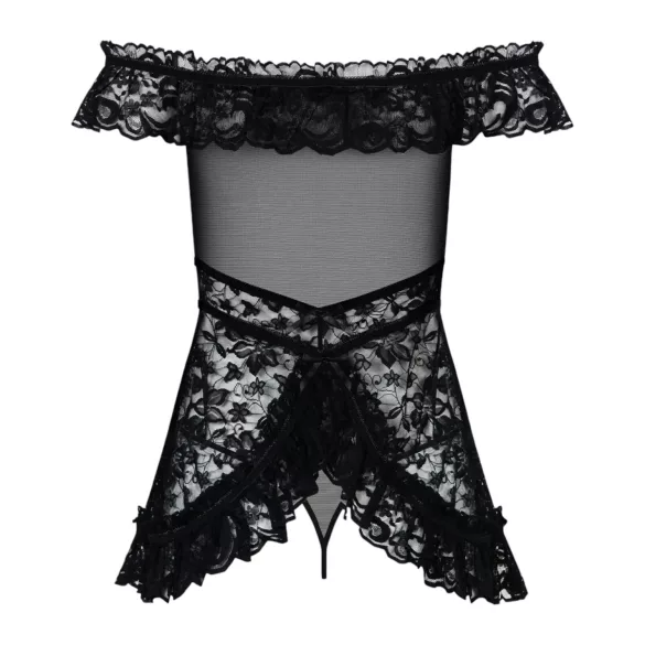 Obsessive - babydoll s volanima i tanga - crna - L/XL