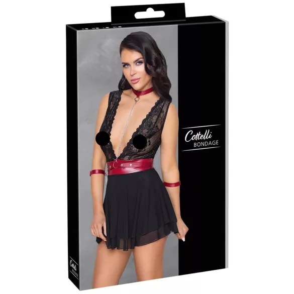 Cottelli Bondage - čipkasta babydoll haljina s ovratnikom (crna) - L