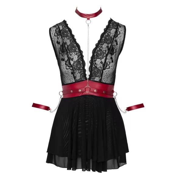 Cottelli Bondage - čipkasta babydoll haljina s ovratnikom (crna) - L