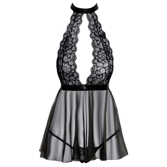 Kissable - babydoll s čipkom i ovratnikom - crna - L/XL